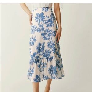 Blue Floral Midi Skirt